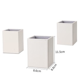 GORESE Square Leather Pen Holder, Pen Holder, Desk Organiser, Pen Box, Pencil Holder, Fountain Pen, Brush Holder, Organiser for Office, School, Household and Children, Pack of 3 (White)