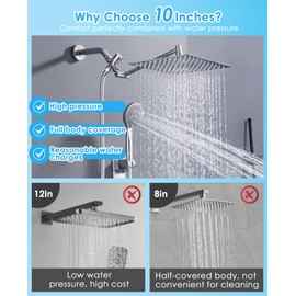 10" Rainfall Shower Head with Handheld Spray Combo – 5 Spray Modes, High Pressure Rain Showerheads Overhead Shower, Anti-Clog Nozzles, Air-In, Flexible Extension Arm, Chrome Plating & Brass