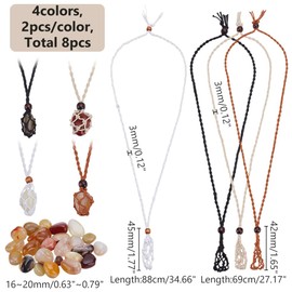 WADORN 8Pcs Crystal Necklace Holder, 27.1 Inch Woven Cage Empty Stone Necklaces Cord Holder with 24 Agate Stones Quartz Crystal Stone Necklace Cord with Adjustable Length for DIY Jewelry Crafts