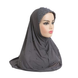 AIBEARTY Women Two Layer Muslim Hijab Head Wrap Scarf Fashion Lace Pearl Head Scarf Headwear Hair Cap Shawl