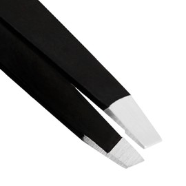 Tweezers Professional Slanted tweezer for Facial Hair Women & Men Stainless Steel Precision Tweezers for Ingrown Hair Splinter Blackhead and Tick Remover (1, Black)