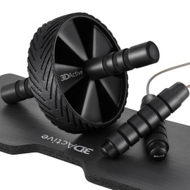 3DActive Ab Roller Wheel with Jump Rope and Knee Mat Home Gym Exercise Equipment