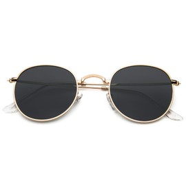 MMOWW Polarized Sunglasses for Men Women Round Polarized UV400 Protection for Outdoor Driving Photos Gifts etc, Gold - Grey