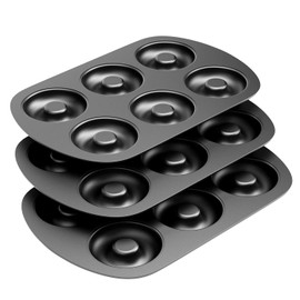 Tiawudi Non-Stick 6-Cavity Donut Baking Pans, Makes Individual Full-Sized 3 1/4" Donuts, Set of 3