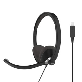 Koss CS300-USB Communication Headset Headphones | On-Ear Double Sided Design | Black | Lightweight | D-Profile | Noise Cancelling Electret Microphone | for Telephones and Office Phones