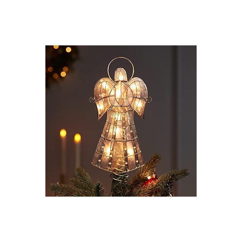 Kurt Adler UL3113 10-Light Capiz Angel Treetop With Vines And