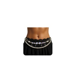 Wriidy Women's Y2K Layered Waist Chain Belt Silver Cuban Pearl Star Body Chain Dainty Waist Jewelry for Jeans Bikini Party