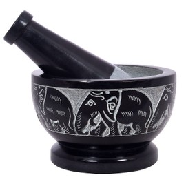 Divit Shilp Mortar and Pestle, Made of Heavy Duty Polished Hard Stone, Natural Stone Grinder for Spices, Pastes, Herbs, Seasoning etc. (Elephant)