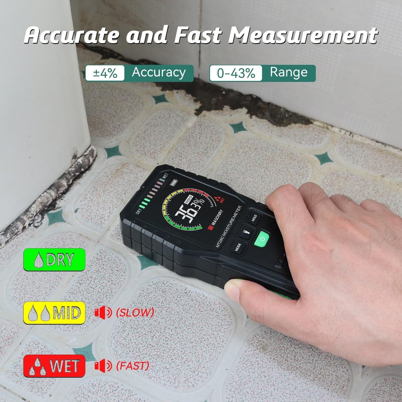 Pinless Moisture Meter for Wood, Drywall & Concrete – Digital