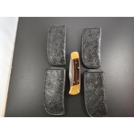 Buck Knives DRAGONBACKBONE FAUX FLORAL TOOLED leather buck 110 knife sheath VEGAN LEATHER HANDMADE BLACK