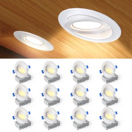Ensenior 12 Pack 4 inch LED Gimbal Led Recessed Light with Junction Box, 2700K-5000K 5CCT, 360°+90° Adjustable Directional Eyeball Lighting, Dimmable, CRI90+, 900LM, 9W=85W, 120V-ETL&FCC