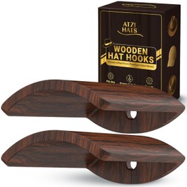 Atzi Hats Cowboy Hat Hooks for Wall – Set of 2 Wooden Hat Holder Rack for Fedora, Western, Baseball & Sun Hats – Rustic Red Sandalwood Hooks for Home, Closet, Entryway, Cabin Hat Rack