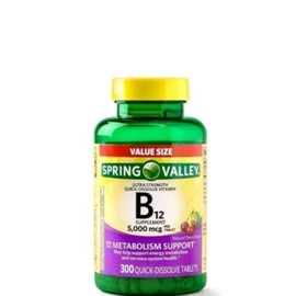 Spring Valley B12 5000mcg 300ct Metabolism Support