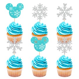 Ercadio - Paquete de 24 adornos de copos de nieve inspirados en mouse, copos de nieve, copos de nieve, adornos para tartas de Navidad, decoración de pasteles de invierno para baby shower, suministros para fiesta de cumpleaños