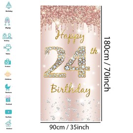 24th Birthday Decoration Women, Happy 24th Birthday Door Banner Rose Gold, 24th Birthday Fabric Sign Poster Door Decoration, 24th Birthday Background Banner Ladies, Birthday Party Welcome Sign