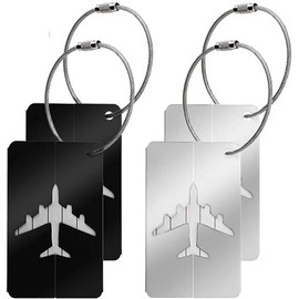 Canotagio Set de 4 Identificadores de Maletas de Viaje. Identificadores de equipaje de Aluminio para Valijas, Mochila o Bolsa con Gancho de Acero y Tarjeta para Datos Personales. Luggage Tag. (4pzas)