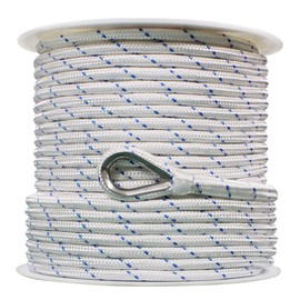 Extreme Max 3006.2514 BoatTector Double Braid Nylon Anchor Line with Thimble - 1/2" x 150', White with Blue Tracer