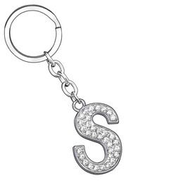 A B C D E F G H I J K L M N O P Q R S T U V W X Y Z Letter Keyring Keychain for Women Girl Family Best Friend Silver Crystal Jewellery (S)