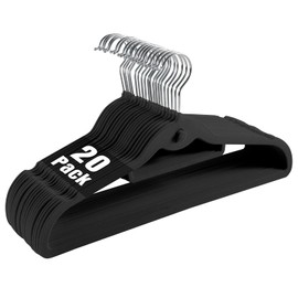 Velvet Clothing Hangers Slim Stackable Non-Slip Black Suit Hanger Space Saving Clothes Hanger Heavy Duty Adult Hangers with 360°Swivel Hook Pack of 20