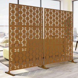 Fence Privacy Screen,Decorative Outdoor Divider with Stand,no dig Fence Outdoor Privacy Screen,Privacy Fence for confrence Room and Balcony,Yard,Patio,Garden (Square-corten Steel)