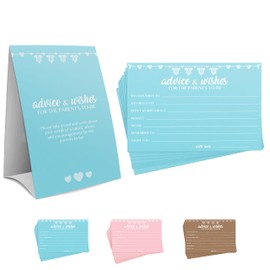 Party Hearty Baby Shower Games for Boy, Advice and Wishes Cards, 50 Blue Cards 1 Sign, Advice for Parents to Be/New Parents, Advice Cards