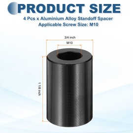 MECCANIXITY 4pcs M10 Metal Spacers, M10 x 3/4" OD x 1 1/8" L Aluminium Spacer Round Unthreaded Standoff Bushing Plain Finish for Screw Bolts, Black