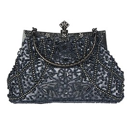 KISSCHIC Clutch Purses for Women Vintage Beaded Clutches Purses Evening Handbags for Wedding Party (Grey)