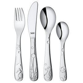 Silit Aquarama Kinderbesteck Set 4-teilig, Kinderbesteck Edelstahl, Besteck Kinder ab 3 Jahre, Crominox poliert, spülmaschinengeeignet