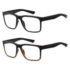 Ricafirla Bifocal Reading Glasses Men Clear On Top Readers On Bottom Blue Light Blocking No Line Invisible Transition Sports Progressive Stylish Fashion Eyeglass Anti Slip Spring Hinge 2 Pack +3.00