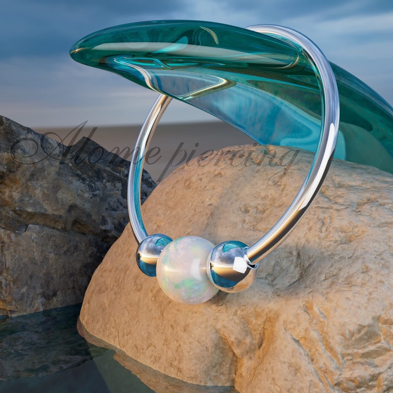 White Opal 925 Silver Nose hoop- Opal piercing 20 gauge