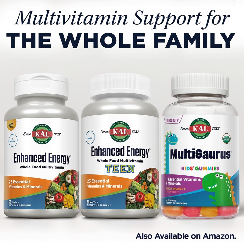 KAL Enhanced Energy Supplements, Whole Food Chewable Multivitamin with Iron,