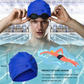 Swimming Cap Women Swim Cap Swim Cap Swim Cap Swim Cap Turban Pleated Fabric Swim Cap Blue