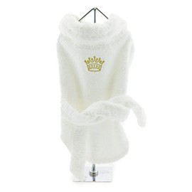 DOGGIE DESIGN White Silver or Gold Tiara Cotton Dog Bathrobe (Large, Gold Crown)