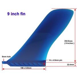 9" センターフィン （ソフト フレックス フィン）Safety Flex Soft Fin for ロングボード/SUP/airSUP/レースボード saruSURF - Blue / 14x14スクリュー付き