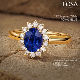 GONA 1-3.5CT Lab Grown Blue Sapphire Ring GRC Certificate Princess Diana Kate Anniversary Engagement Wedding Promise Tarnish-Resistant Silver Rings Woman Moissanite Diamond Royal Blue Festivals