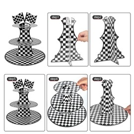 Racing Car Theme Cardboard Cupcake Stand,3-Tier Round Cupcake Holder Car Theme Dessert Stand for Racing Cars Birthday Party Supplies Decor,Racing Car03