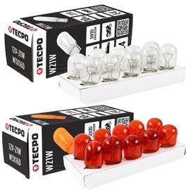 TECPO Bulb 12V-21W, W21W Orange + 12V-21W, W3X16D Glass Base