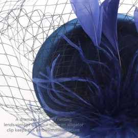 DRESHOW Fascinator Hats for Women Pillbox Hat with Veil Headband and a Forked Clip Tea Party Headpiece, 1 Pc Pillbox Hat With Veil: Navy