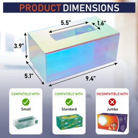 Acrylic Tissue Box Holder, Clear Dispenser for Facial Tissues, Napkins, and Dryer Sheets. Perfect for Bathrooms, Desks, Countertops, Vanities, Bedrooms, and Nightstands (Rectangle, Iridescent)