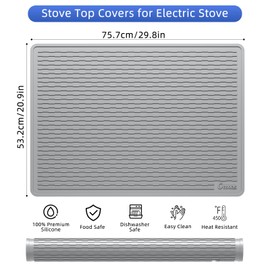 Ottkids Stove Top Cover for Electric Stove - Heat Resistant Silicone Stove Top Cover,Glass Stove Top Protector,Extra Thick Flat Range Cover,Oven Top Protector,Coffee Bar Mat,29.8"L x 20.9", Grey