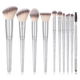 Makeup Brushes, MAANGE 10 Pcs Crystal Makeup Brush Set Professional Travel Premium Synthetic Foundation Powder Blush Eyeshadow Brush Kit Make up Brushes Set (Sliver)
