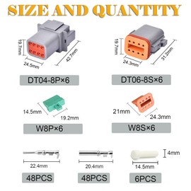 126 PCS Deutsch DT Grey 8 Pin Connectors 6 Sets, Waterproof Electrical Wire Connector Stamped Contacts Seal, Off-Road Vehicles, Construction, Agriculture, Marine, Motorcycle Wiring