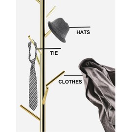 ZNMYDMT Freestanding Coat Rack with Natural Marble Base, 7 Heavy-Duty Hooks, Adjustable Height for Bedroom/Office/Hallway (Gold)