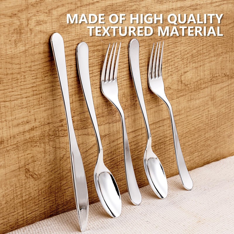Joyido 150 PCS Silver Plastic Silverware - Silver Plastic Flatware