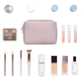 Narwey Small Makeup Bag for Purse Mini Cosmetic Bag Travel Makeup Pouch Zipper Pouch Cute Make up Bags with Compartments for Women Girls (Dusty Rose, Small)