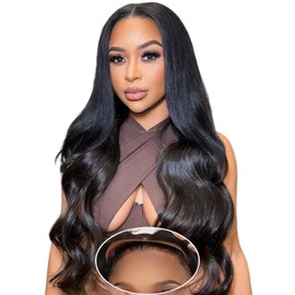 Glueless Wig Human Hair Wig 4x4 Pre Cut Lace Front Body Wave Wig Brazilian Glueless Wigs Wear and Go Glueless Wigs Pre Plucked Brazilian Wigs 180% Density Natural Colour for Women 18 Inches