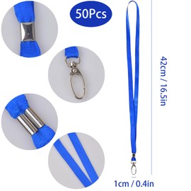 Fangehong Pack of 50 lanyards, neck lanyards, badge lanyards with rotating metal clip, neck strap lanyard for student visitors, bulk lanyards for badges, ID cards, keys, blue