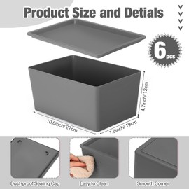 Menkxi 6 Pcs Storage Bins with Lids Small Plastic Storage Containers Stackable Storing Baskets Box Cute Organizer Bins for Organizing Shelves (Gray)