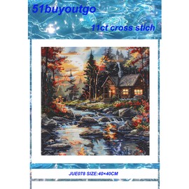 51buyoutgo 11ct Cross Stitch, 11 Count Counted Stamped Pre Printed Cross Stitch Embroidery Kits for Adults Beginners Starter Advanced Easy Crossstitch Cottage Landscape Patterns Set 40x40cm