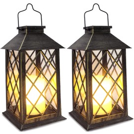 SHYMERY Solar Lantern,Outdoor Garden Hanging Lanterns,Set of 2,14 Inch Waterproof LED Flickering Flameless Candle Mission Lights for Table,Outdoor,Party Decorative